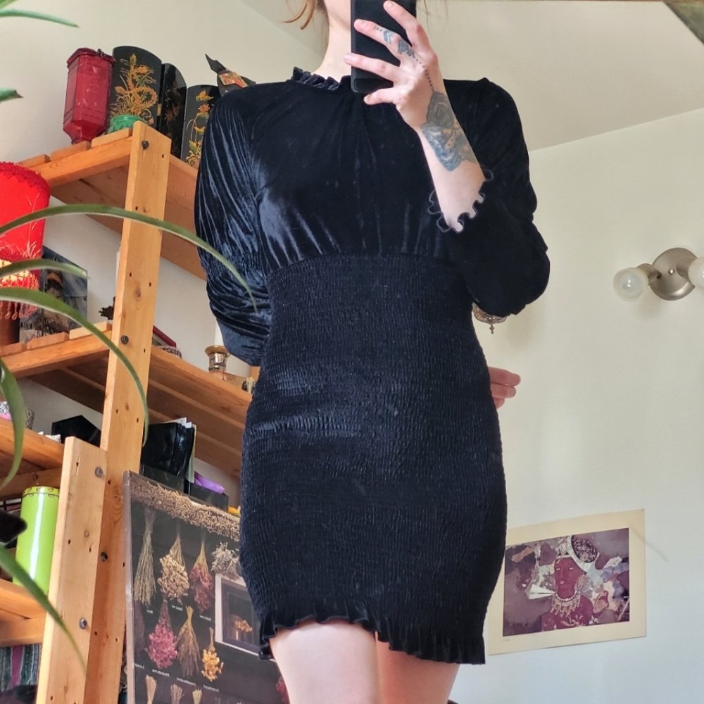 French Connection Sula Velvet Jersey Mini Casual Black Dress - S